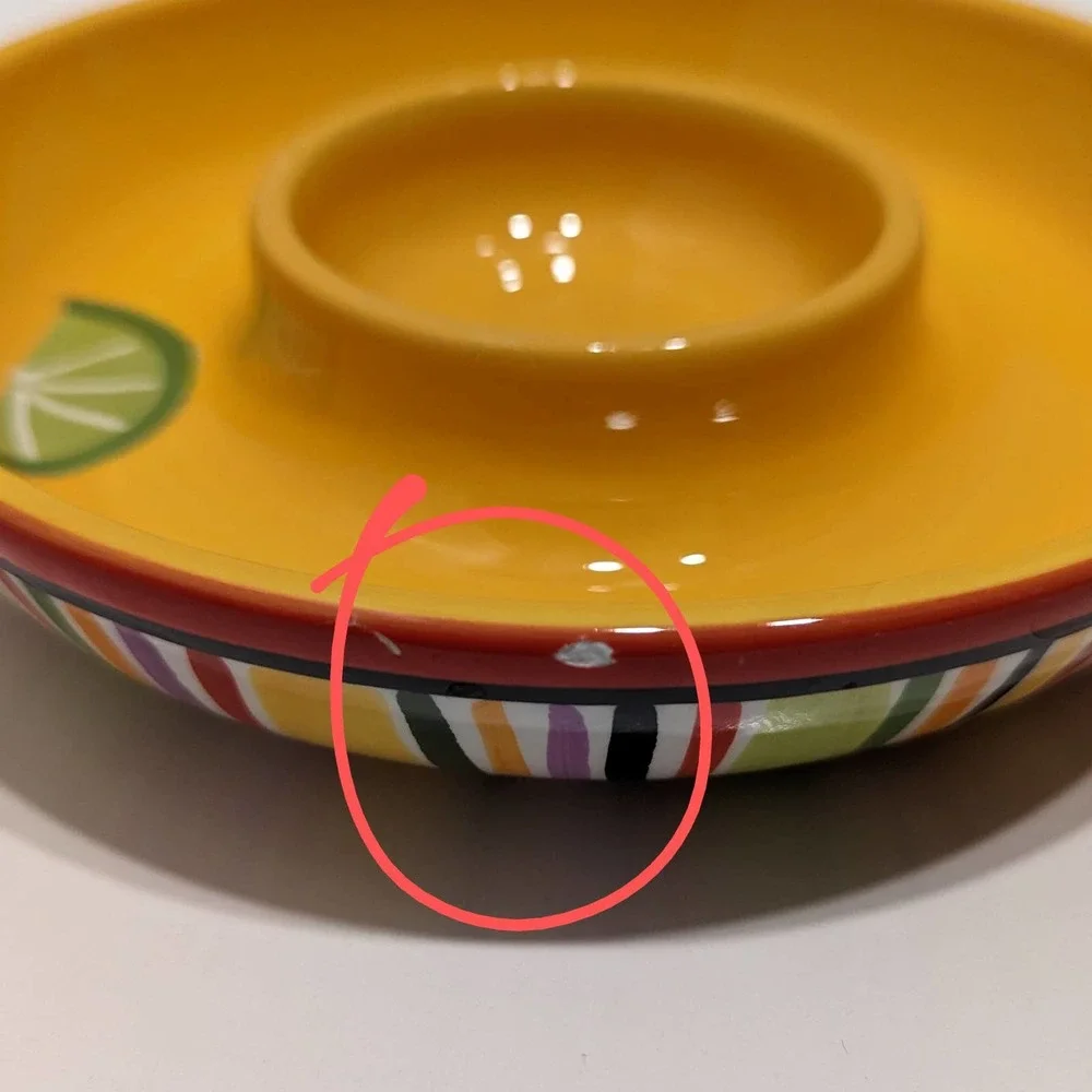 Crate & Barrel Lime Divided Chip and Salsa Serving Platter Bowl – [Yellow]